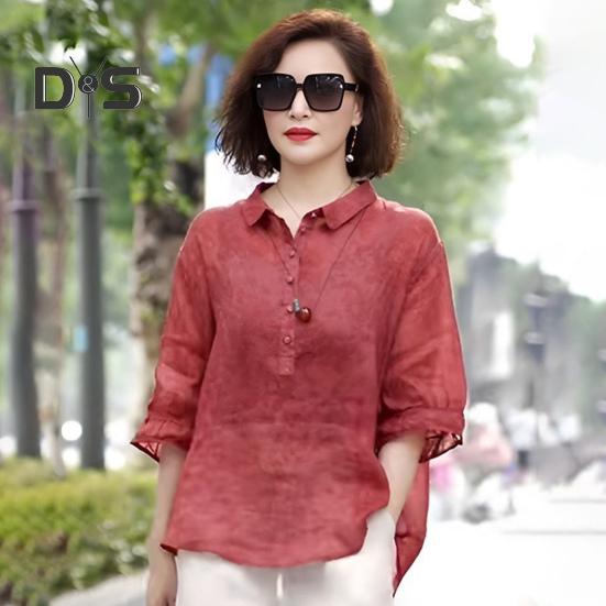 Maglietta da donna con risvolto, bottoni, scollo a mezza manica, pullover, top con stampa jacquard, tinta unita, vestibilità ampia, sottile
