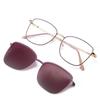 2 In-1 Glasses Anti Blue Light Glasses with 1Pc Magnetic Polarized Clip-On Sunglasses Lenses Trendy Metal Frame Cat Eye Eyewear