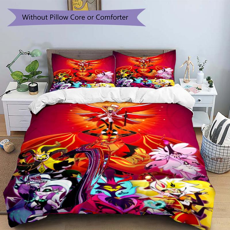 3pcs Duvet Cover Set (1*Duvet Cover + 2*Pillowcase, Without Core), Hazbin Hotel Print Bedding Set, Bedroom Decor, All‑Season, Gift