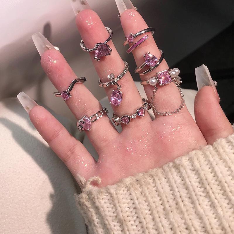 Sweet Pink Diamond Heart Adjustable Ring - Cool, Elegant, Inlaid Gems, High-End Design