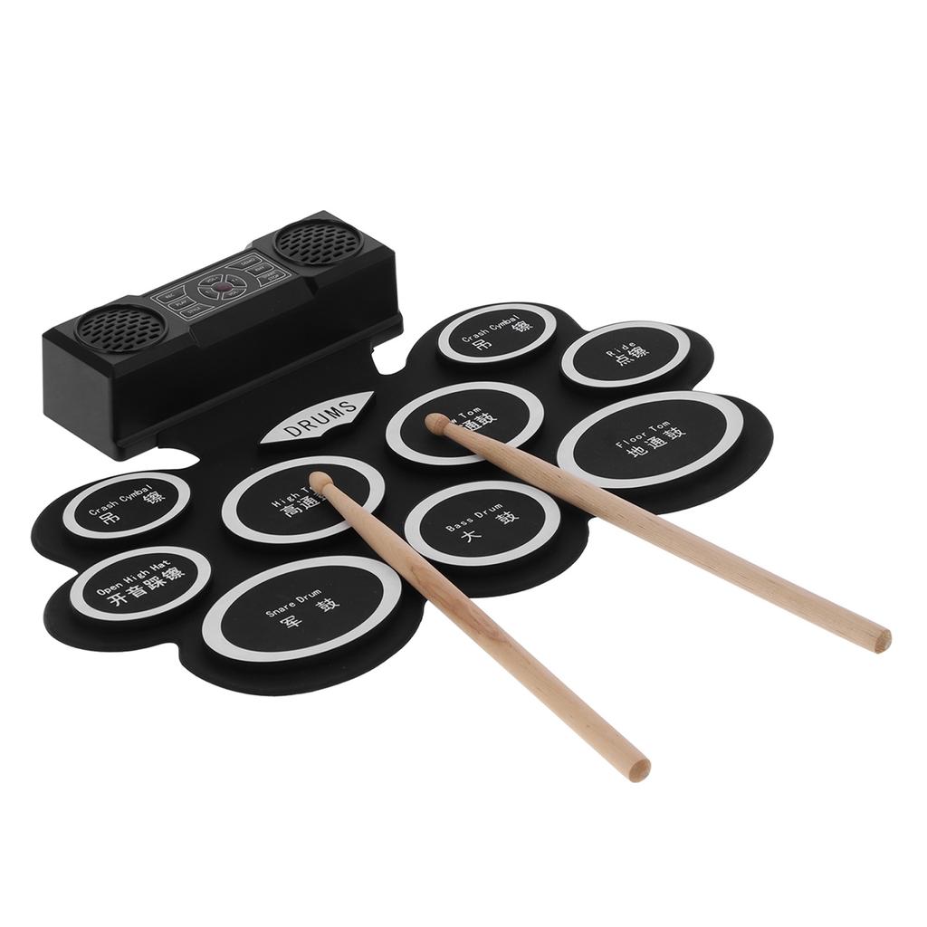 Electronic Drum Pad Set Roll Up Foldable Kit with 2 Speakers Battery 100‑240V DM10US Plug