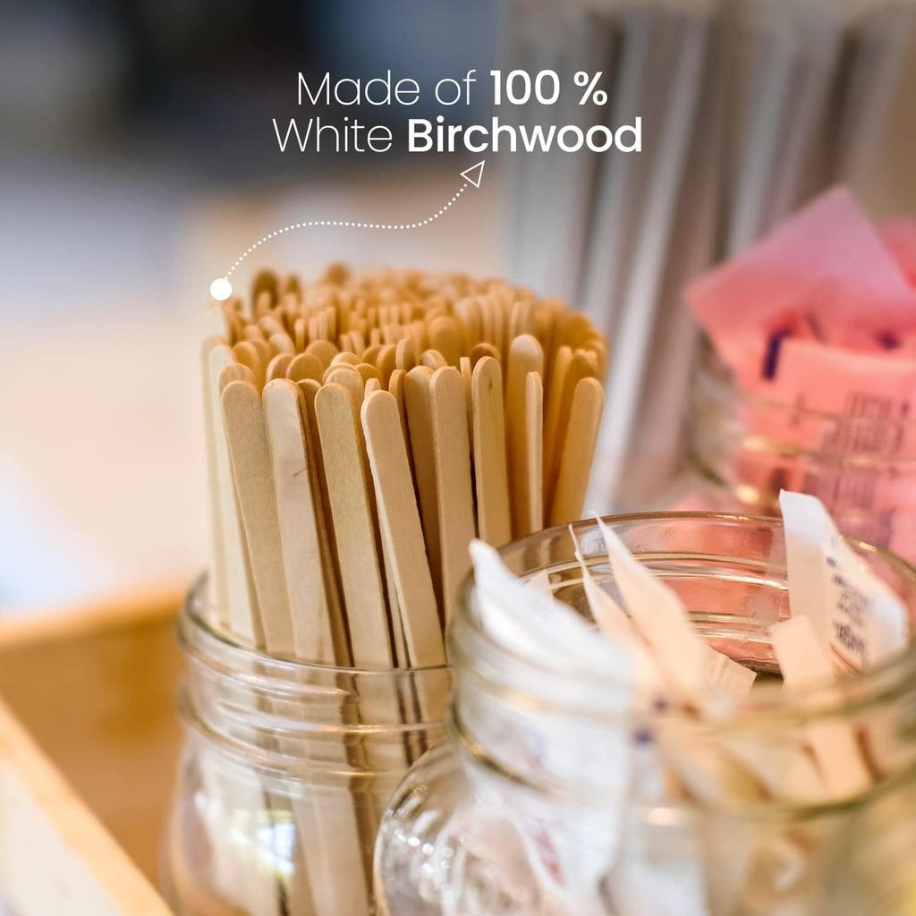 Coffee Stirrers Disposable Wooden Coffee Stir Sticks - Round-End Birchwood 5.5 Inches Large Wooden Stir Sticks - Pack of 500 Wood Stir Sticks, Coffee