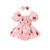 2025 Summer Newborn Ruffle Dress with Lantern Sleeves, Strawberry Butterfly Pattern, and Snap Closure.