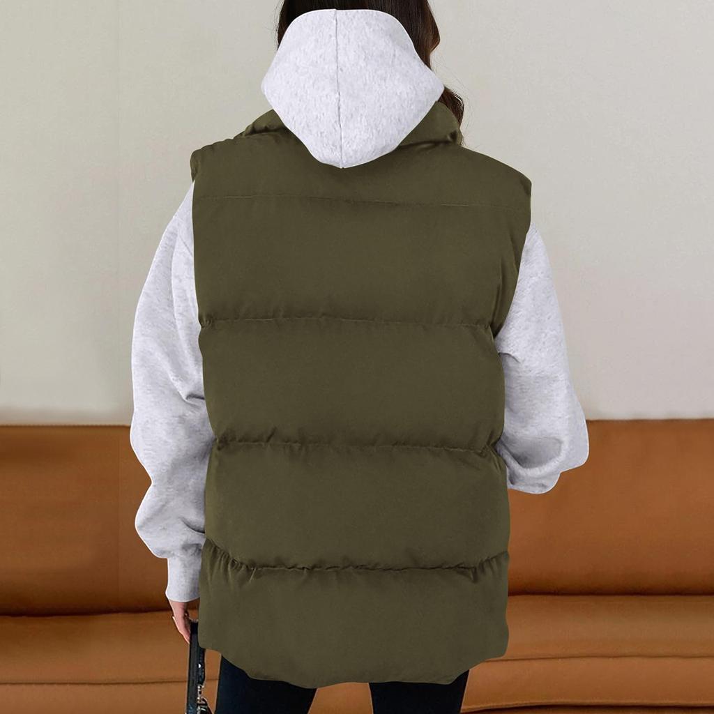 Women's Fall Fashion Vests Casual Sleeveless Stand Collar Zip Up Jacket Coats Warm Winter Outerwear