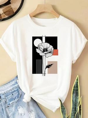 (Asian Size) T Shirt Fashion Women Tee Top Geometric Trend Clothing Casual Printed Lady Female Graphic  Short Sleeve T-shirts