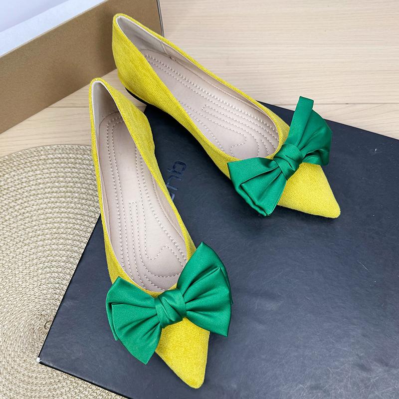 Fashion Flat Shoes for Women Spring and Autumn of 2025 New Pointed Suede Color Blocked Butterfly Bow Flat Shoes Large Sizes 41-43