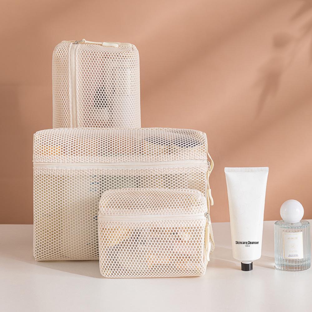 Mesh Transparent Travel Storage Bag Set for Cosmetics & Toiletries - Foldable Organizer