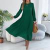 Women's Casual Color Long,sleeved Pleated Dress With Pockets