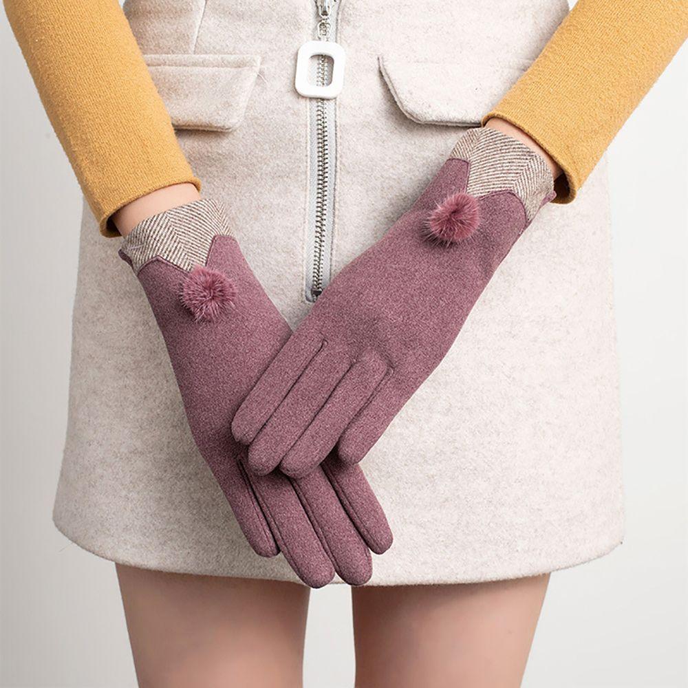 

Outdoor Fur Ball Skiing Velvet Mittens Gloves Full Finger Gloves Fashion Accessories фиолетовый