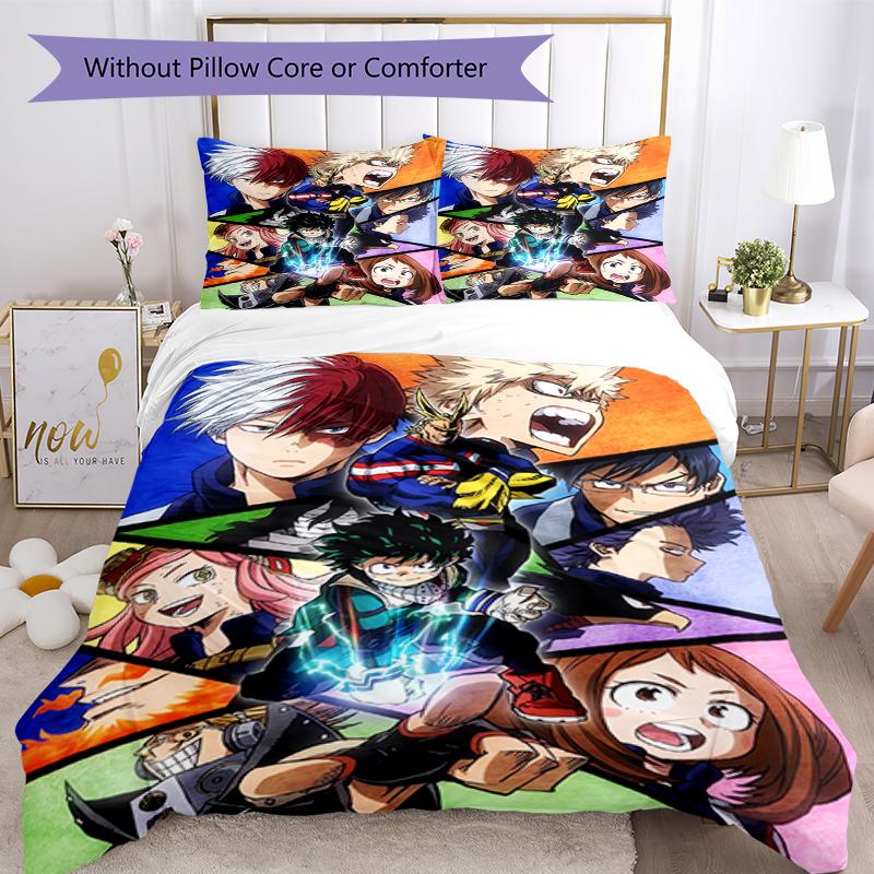 3pcs My Hero Academia Bedding Set Duvet Cover Closure Includes 1 Duvet Cover & 2 Pillowcases, Soft and Comfortable for All Seasons.
