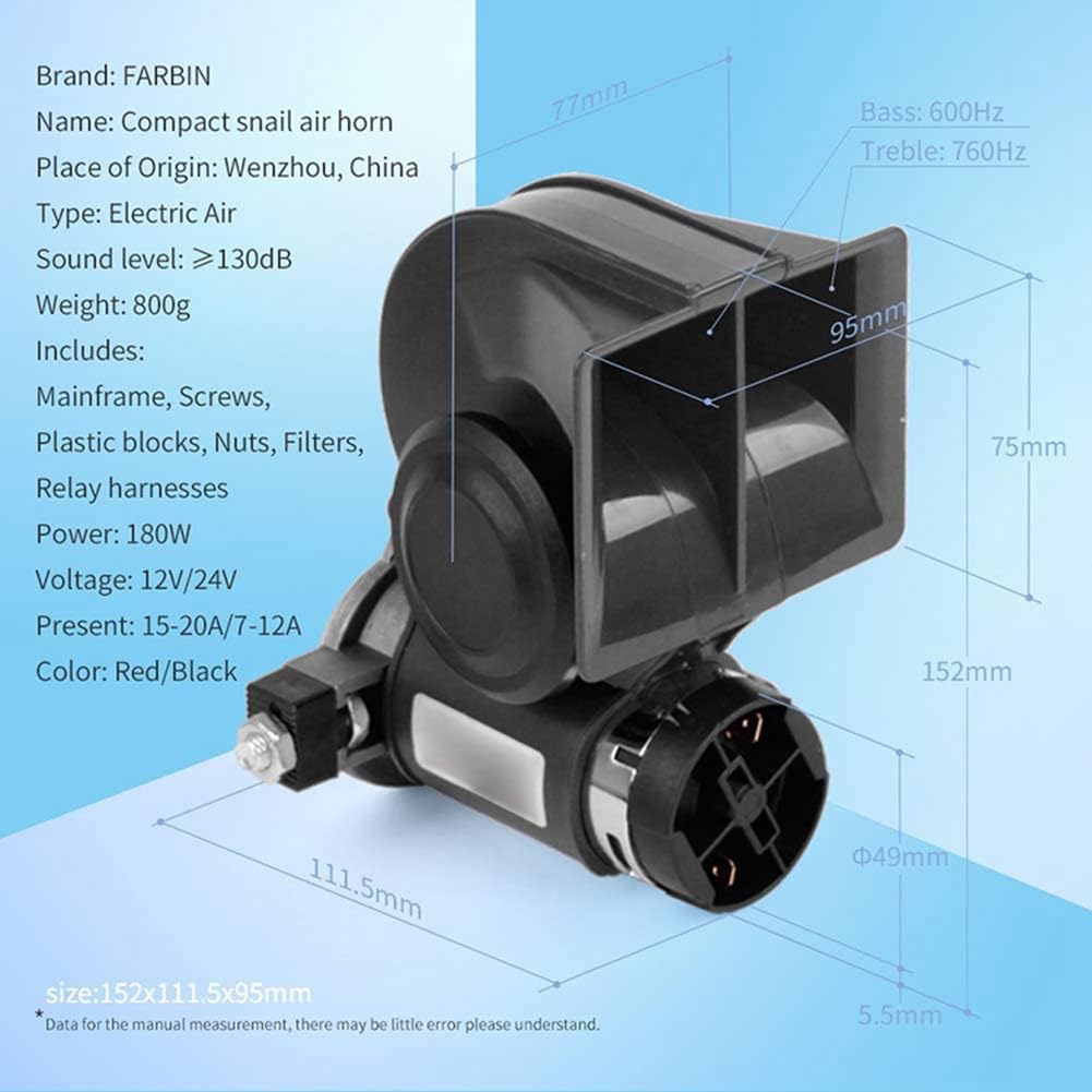 Nsodigry Snail Air Horn with Relay Wire Harness 24V 150Db Super Loud Two-Tone Car Horn for Truck By Parts