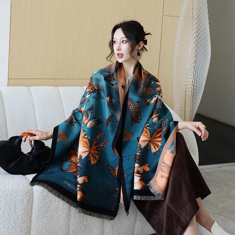 Peony Jacquard Chinese-Style Double-Sided Shawl Scarf – Warm & Versatile for Women In Autumn and Winter.