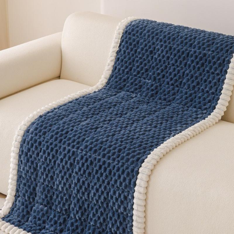 Honeycomb Velvet Sofa Cushion Autumn and Winter Straight Row Integrated Thick Plush Sofa Cover Fabric  Anti Slip Bottom Layer Does Not Shift