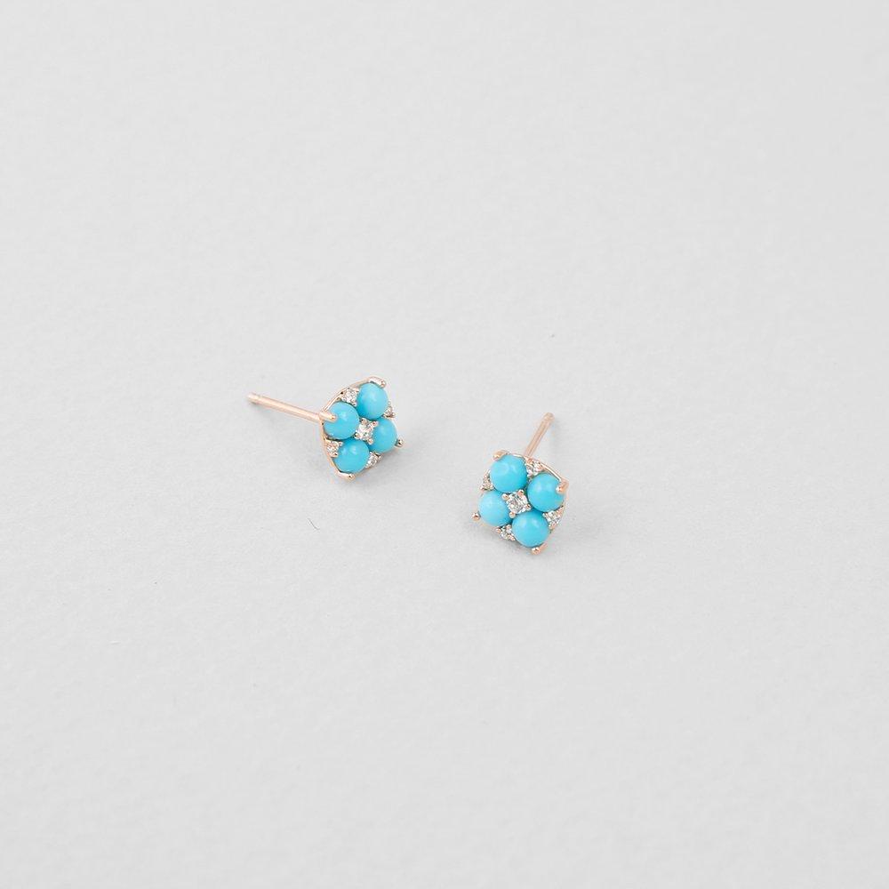 [Judy And Paul] Bonne Square Flower Turquoise Earrings E51586