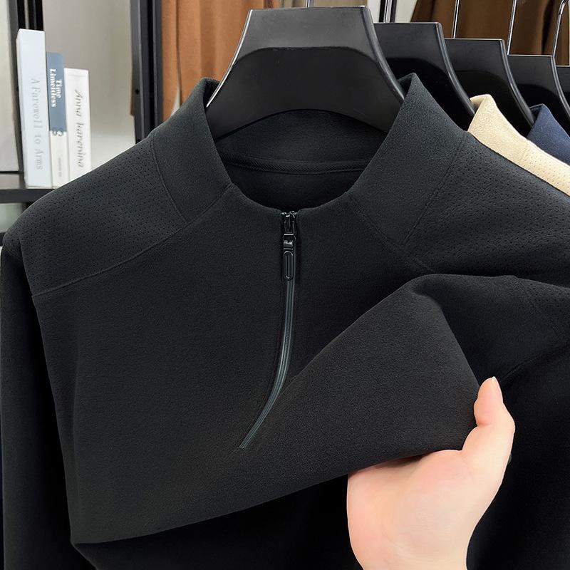 Men's Stand Collar Half-Zip Hoodie - Casual Autumn/Winter Long Sleeve Base Layer