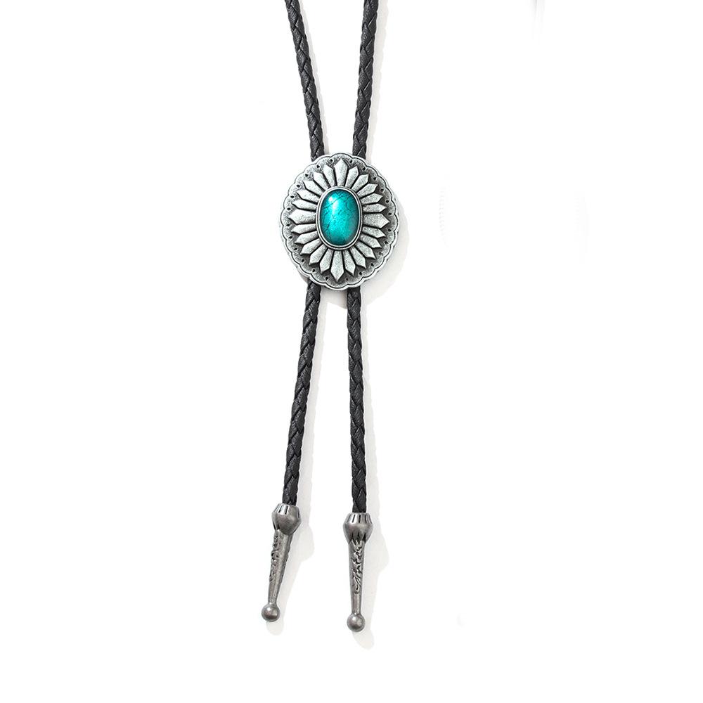 JMXD Retro Leather Sweater Chain Vintage Petal Floral Pendant Artistic Statement Necklace Men Fashion Accessory