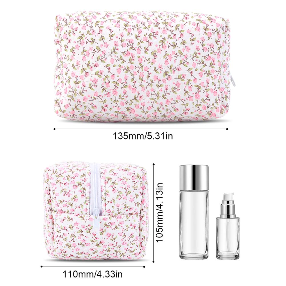 2 ks Roztomilá cestovní kosmetická taška Velká kapacita Bavlněná taška na štětce na make-up Prošívaná taška na make-up se zipy pro ženy