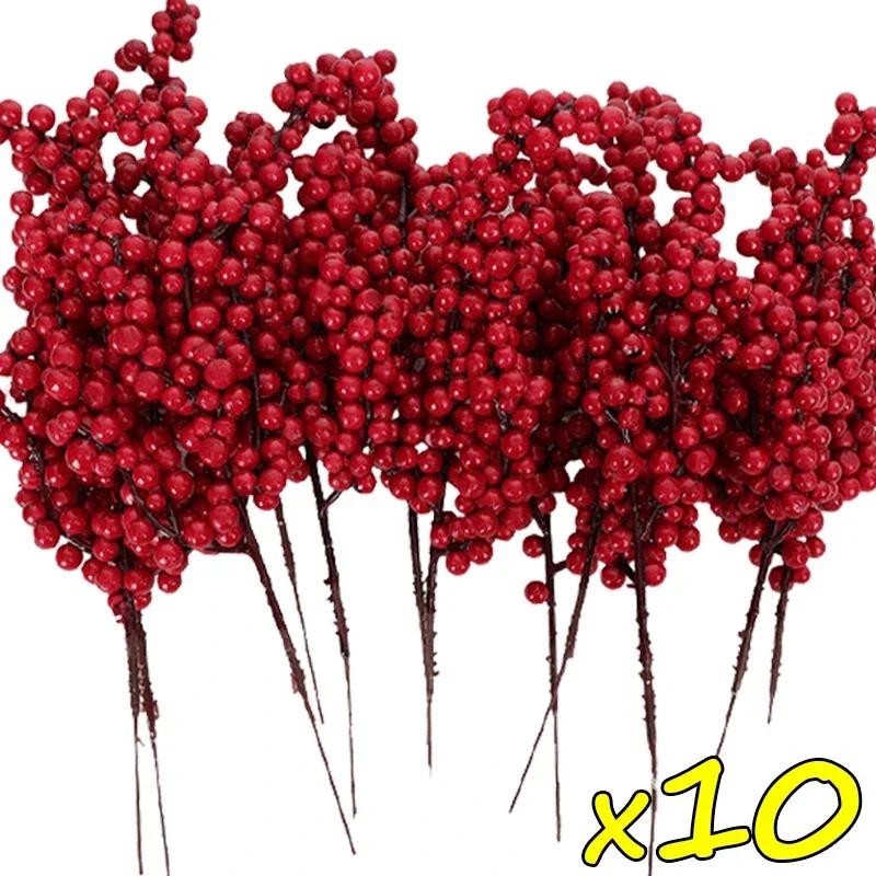 10 stuks Kunstbessen Kerstdecoratie Bloemen Rode Bessen Takken Kerstboom Feest Huis Tafel Ornament Rode Krans DIY