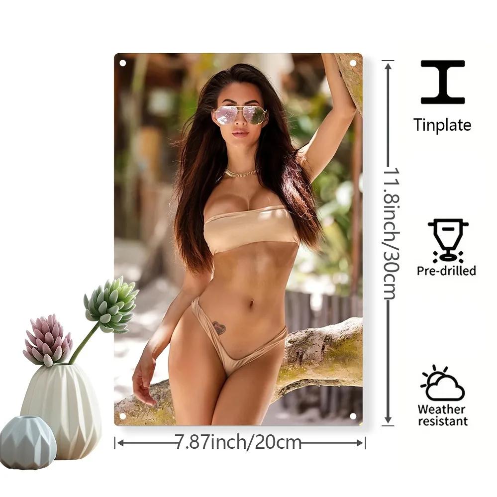 Винтажная металлическая настенная табличка 2D Жестяная Бикини Пляжный Декор 20x30см Влагостойкая Наружная 20x30cm（7.8x11.8inch）