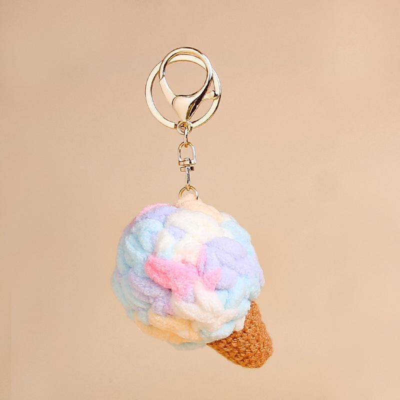 1PC Kids Kawaii Simulated Plush Ice Cream Cone Keychain Creative Cute Food Keyring Couple Key Holder Bag Pendant Decoration Toys