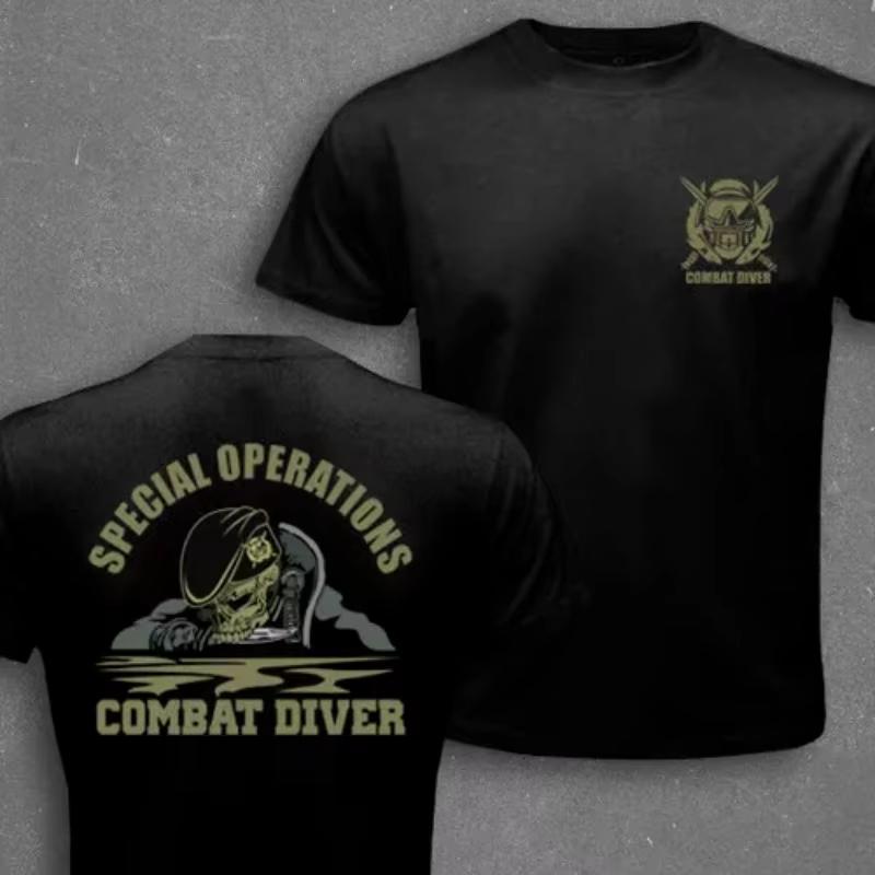 2026 new Battle diver style skull pattern printed short-sleeved cotton T-shirt, suitable for both Unisex and Women as a casual top.
