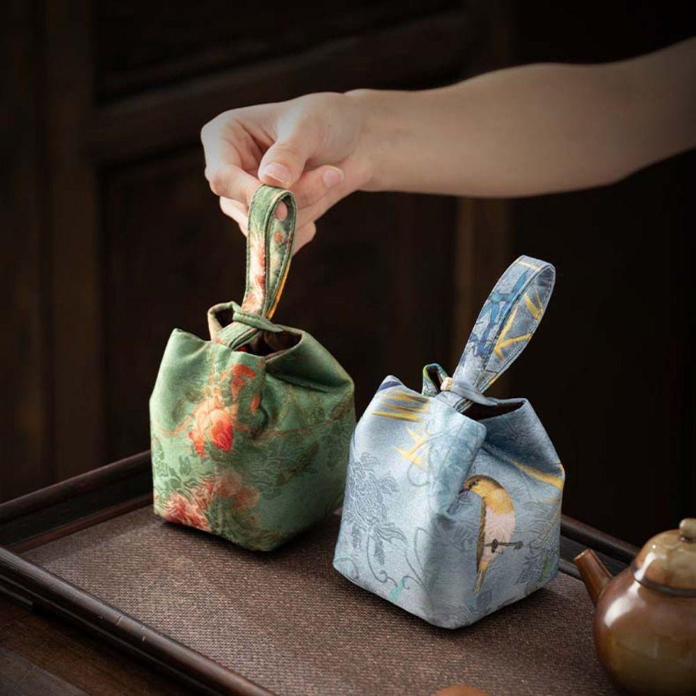 

Print Teacup Drawstring Cloth Pouch Breakage-proof Small Item Pouch Embroidered Handbag Festival Style3