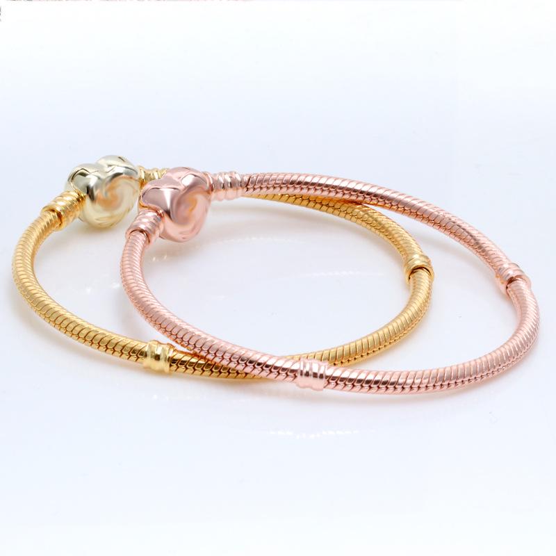 Panjia Heart-Shaped White Copper Snake Bone Bracelet with Logo