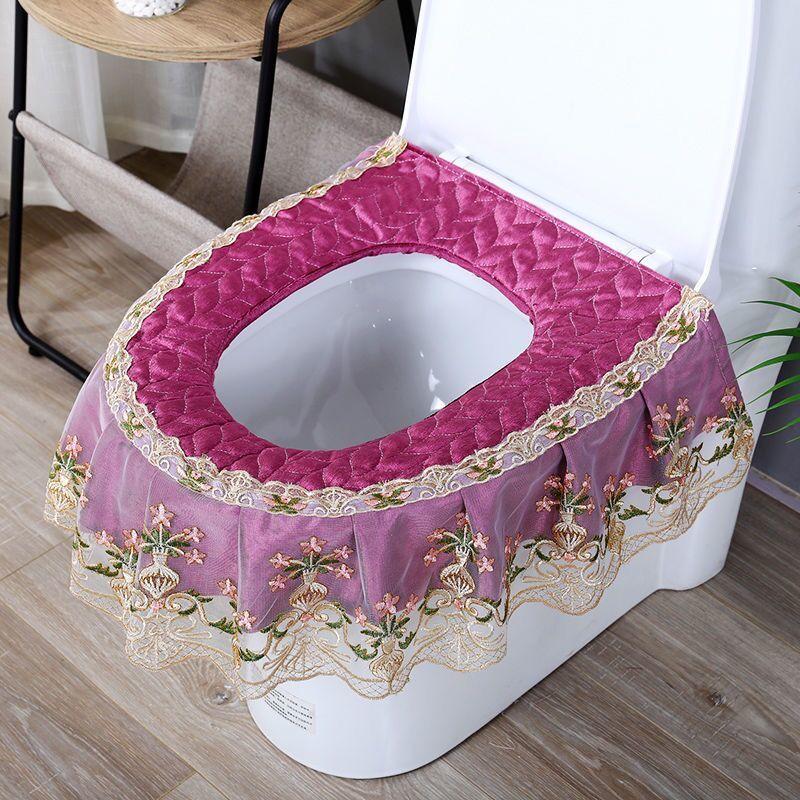 

New Fabric Toilet Seat Universal for All Seasons U-shaped Toilet Seat Zipper Style Lace Toilet Seat 15