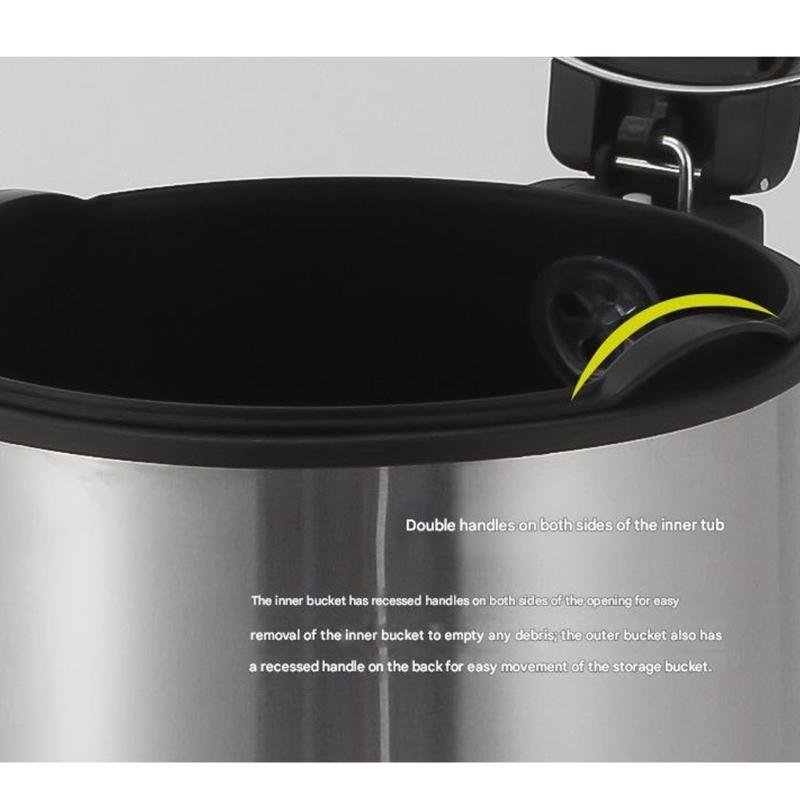 304 Stainless Steel Waste Bin with Slow Close Technology Foot Pedal and 90 Degree Lid Stay for Easy Cleaning