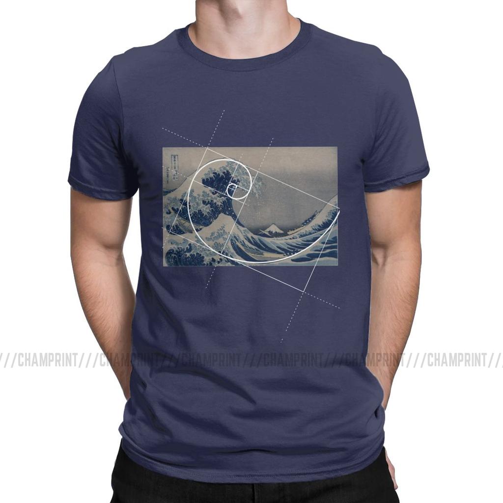 Hokusai Meets Fibonacci Sequence Men S T Shirt Golden Ratio Math T Shirts Technical Geek Vintage