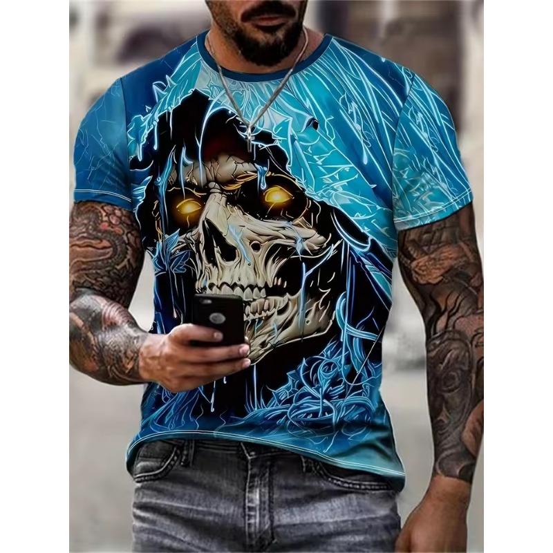 Men's Clothing Skeleton Graphic Print T-Shirt Oversized T Shirt Men Summer Spring Oversized Punk Style Short Sleeve Outdoor Top