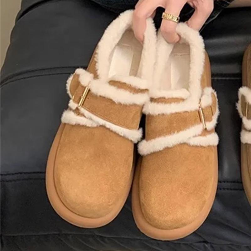 Fashion Fur Flats Women Snow Boots Suede Fashion Warm Shoes Cozy Winter Short Plush Cotton Boots 2025 Casual Soft Cozy Botas Para Mujer