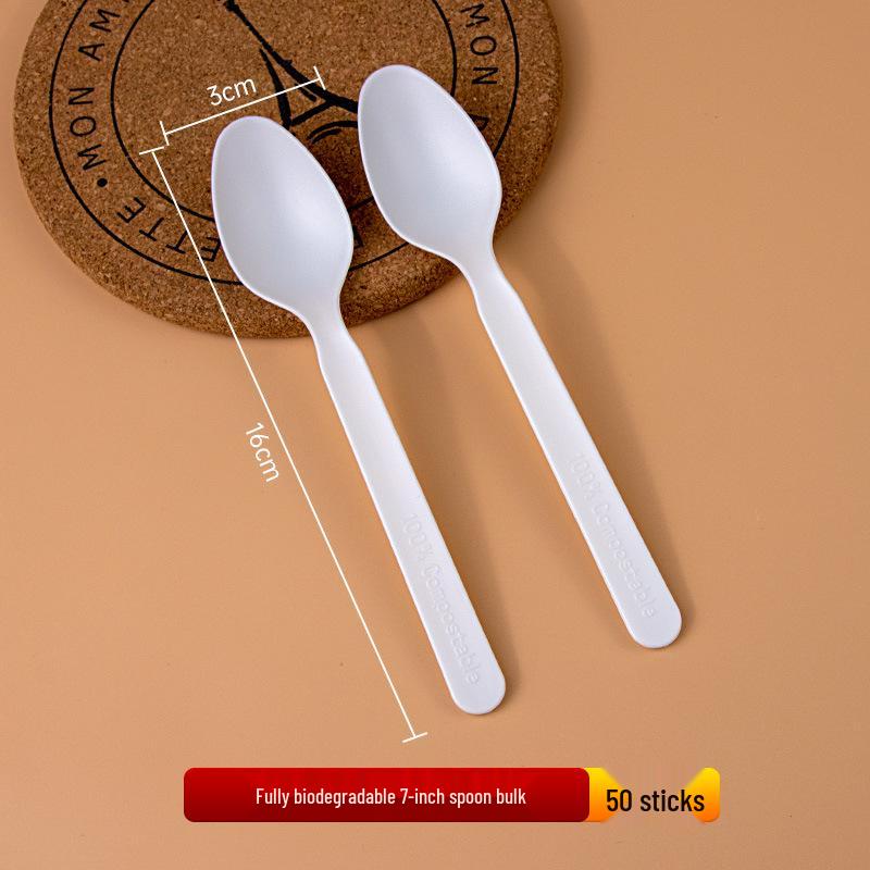 Disposable Biodegradable PLA Cutlery Set: Knife, Fork, Spoon with Long Handle and Thick Design