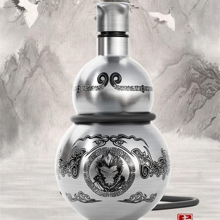 Black Monkey King Gourd Thermos - 316 Stainless Steel, Portable Outdoor Kettle & Wine Pot