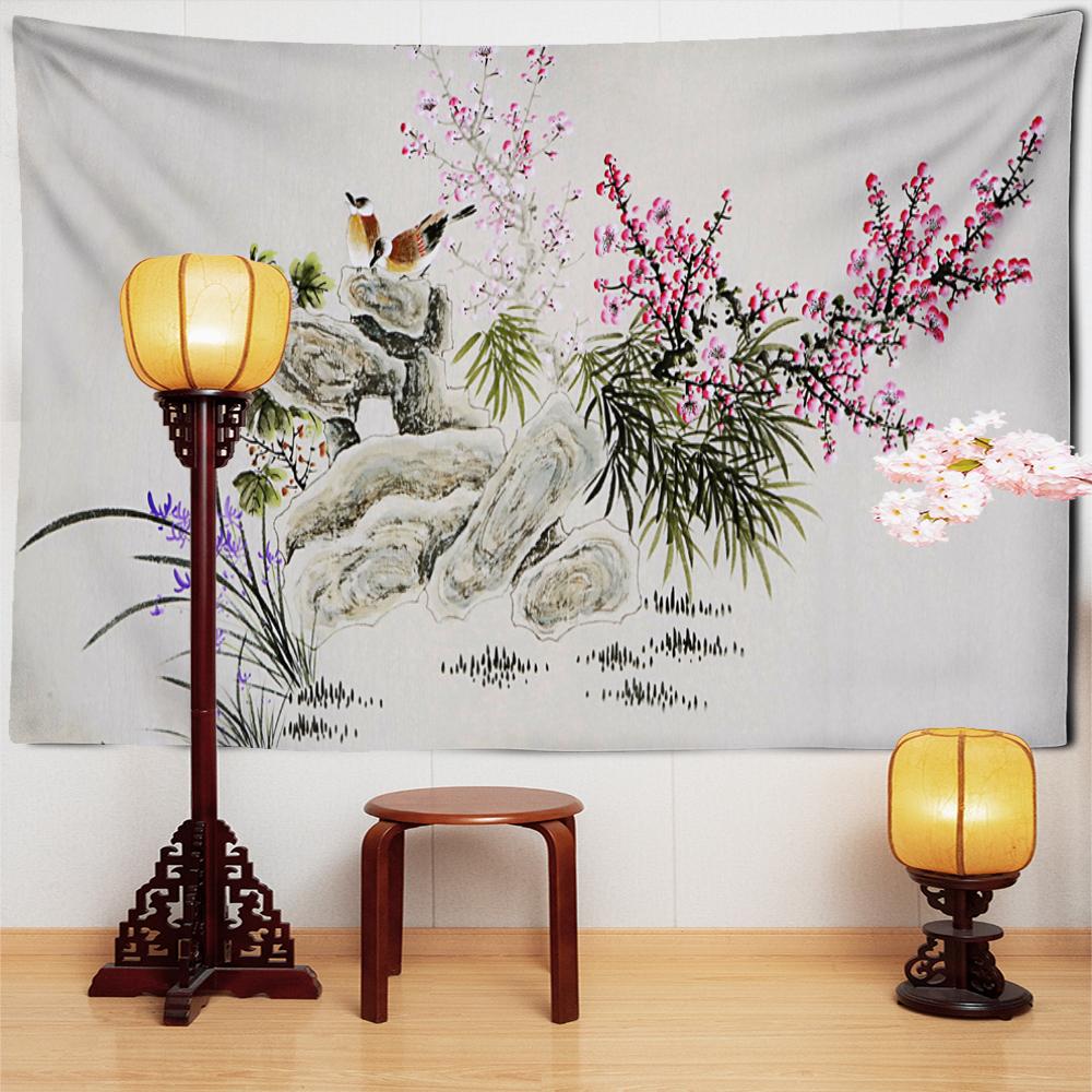 

Китайский древний стиль, настенная роспись гобелена, настенный пейзаж, цветок и картина с птицами, богемный стиль, домашний декор 150X130 CM