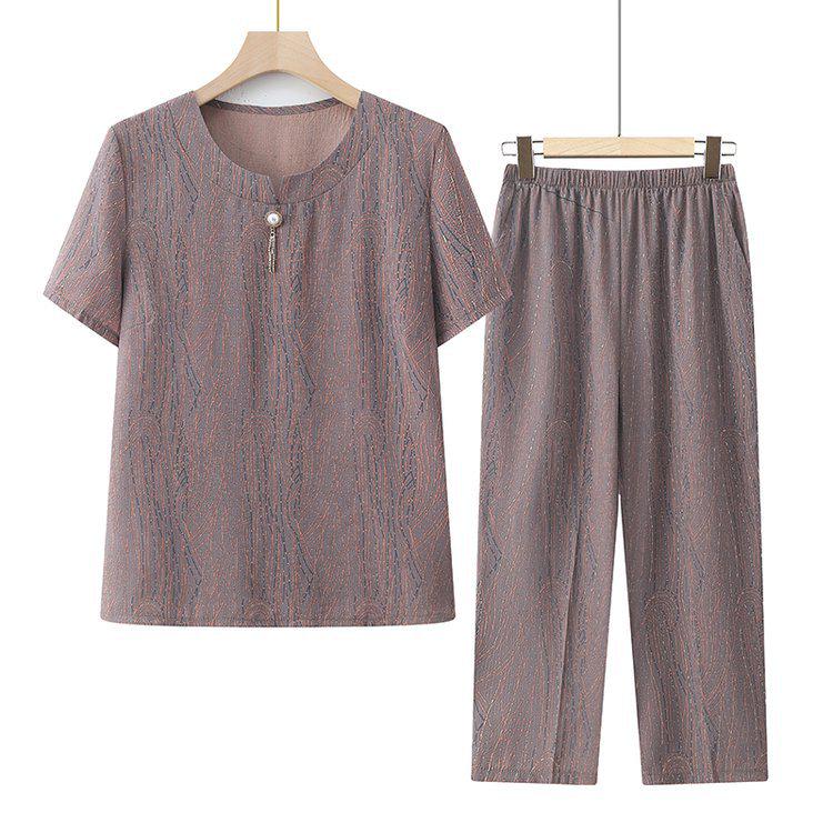 Stylish Summer Set: Short-Sleeve T-Shirt & Pants for Middle-Aged & Elderly Women