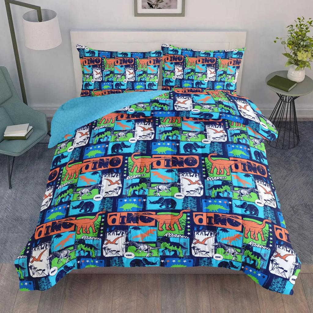 Cute Cartoon Dinosaur Duvet Cover Set Full SizeKawaii Dinosaur Bedding Set for Boys GirlsColorful Dinosaur Comforter Cover Set