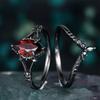2Pcs/Set Fashion Black Gold Color Rhinestone Zircon Rings For Women Red Crystal Rings Wedding Engagement Jewelry Gifts