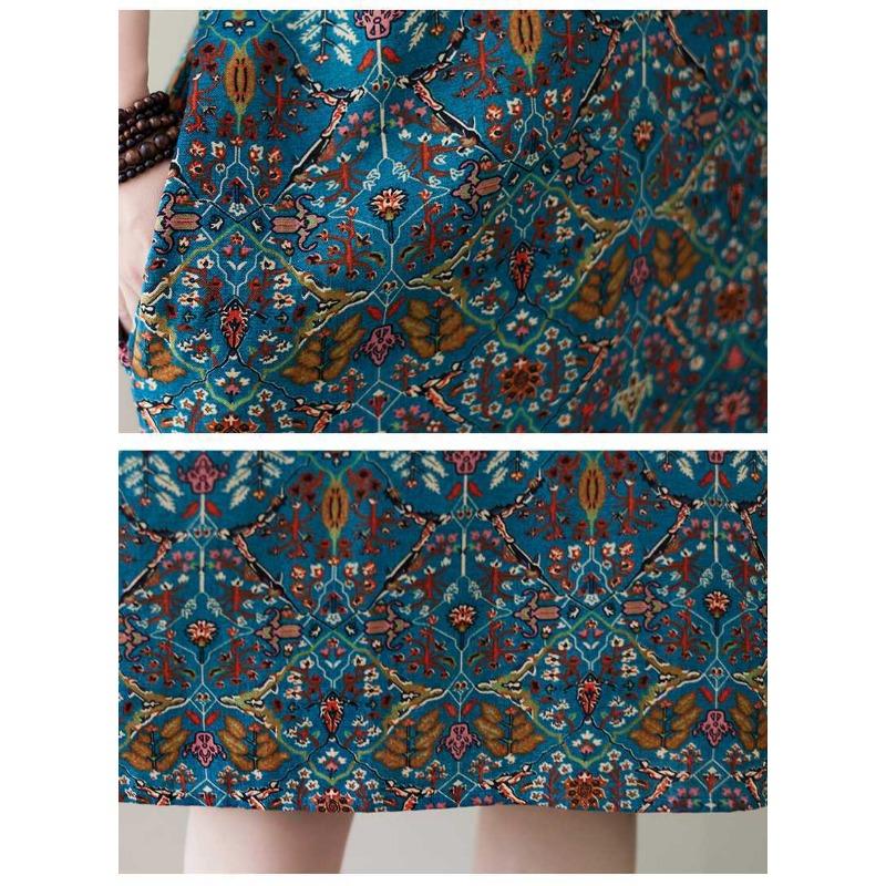 Vintage Flower Literary Knee-length Mid-length Dress Temperament Female