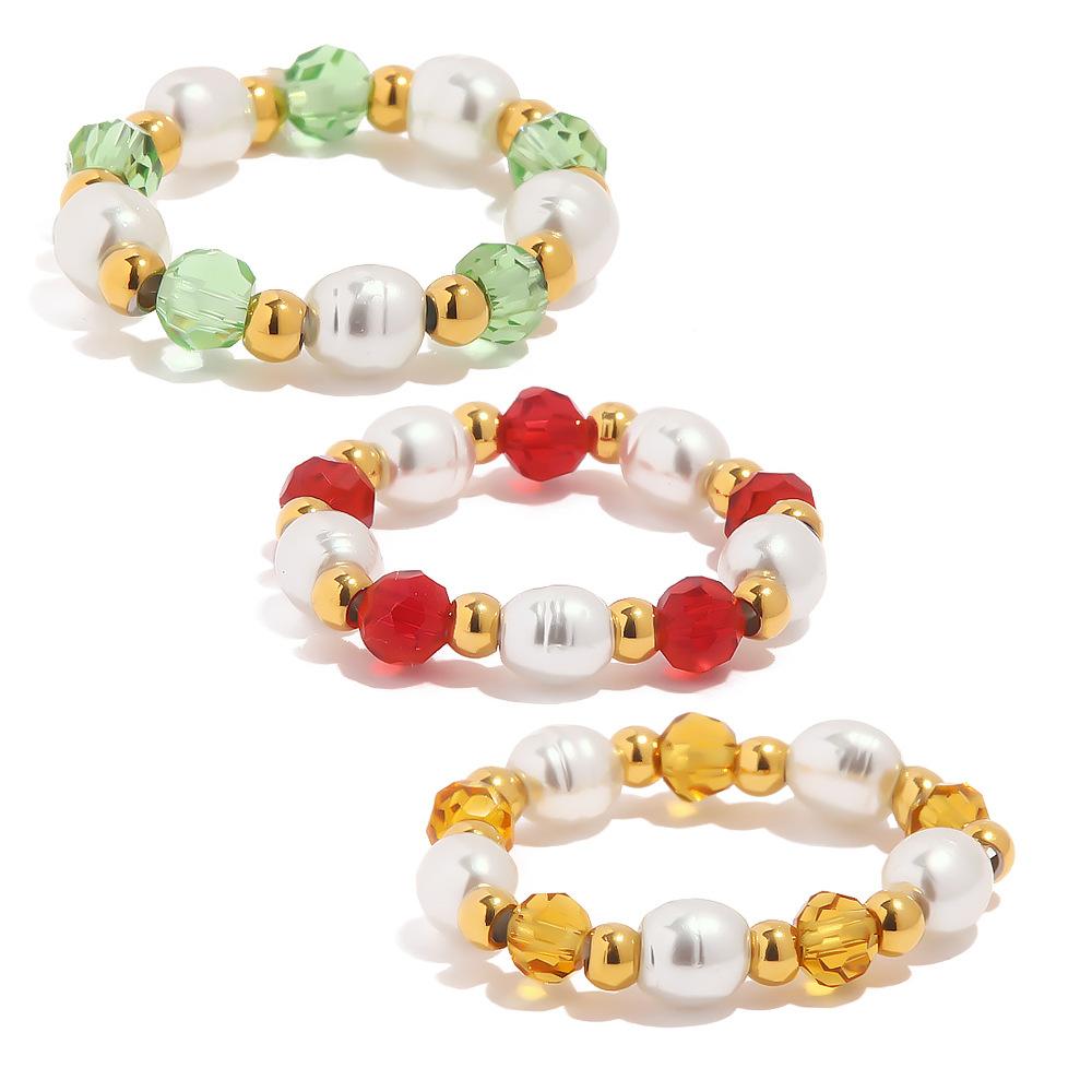 Stylish Design Geometric Crystal Pearl Beaded Ring Ins Style Jewelry For Women