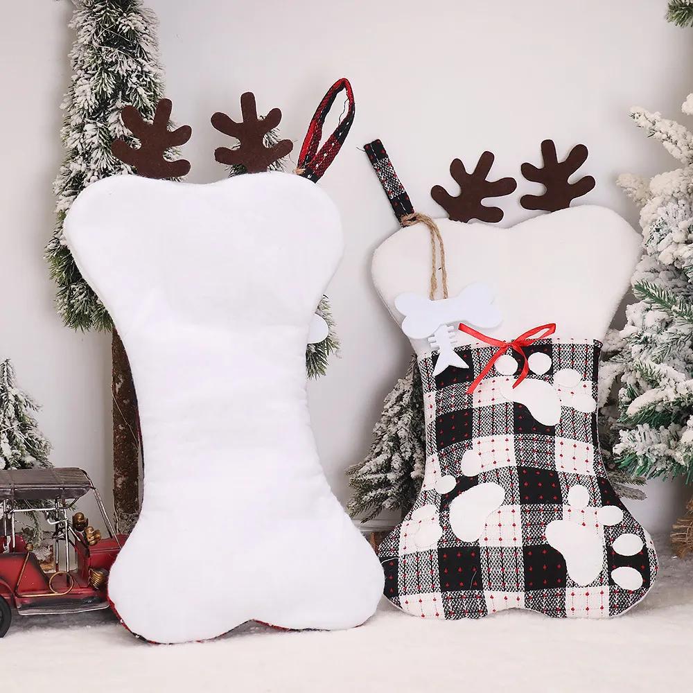 Christmas Socks Gift Bag Bone Shape Hanging Pendant Ornament Stocking for Dog Santa Socks Gift Box Tree Decorations YFA2095