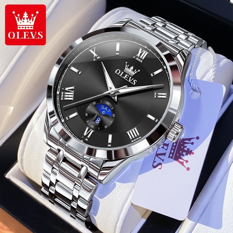 OLEVS Mode Business Herren Armbanduhr Leuchtend Solides Edelstahlarmband Wasserdichte Quarzuhr