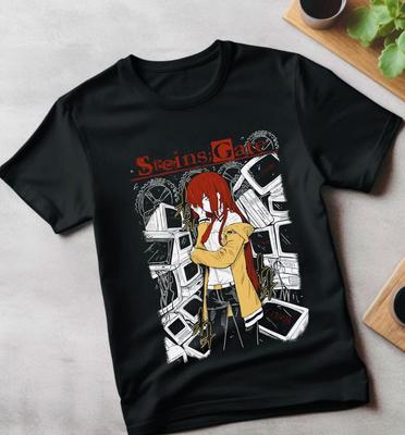 Steins Gate Kurisu Makise T-shirt Anime Manga Shirt All Size Black Shirt