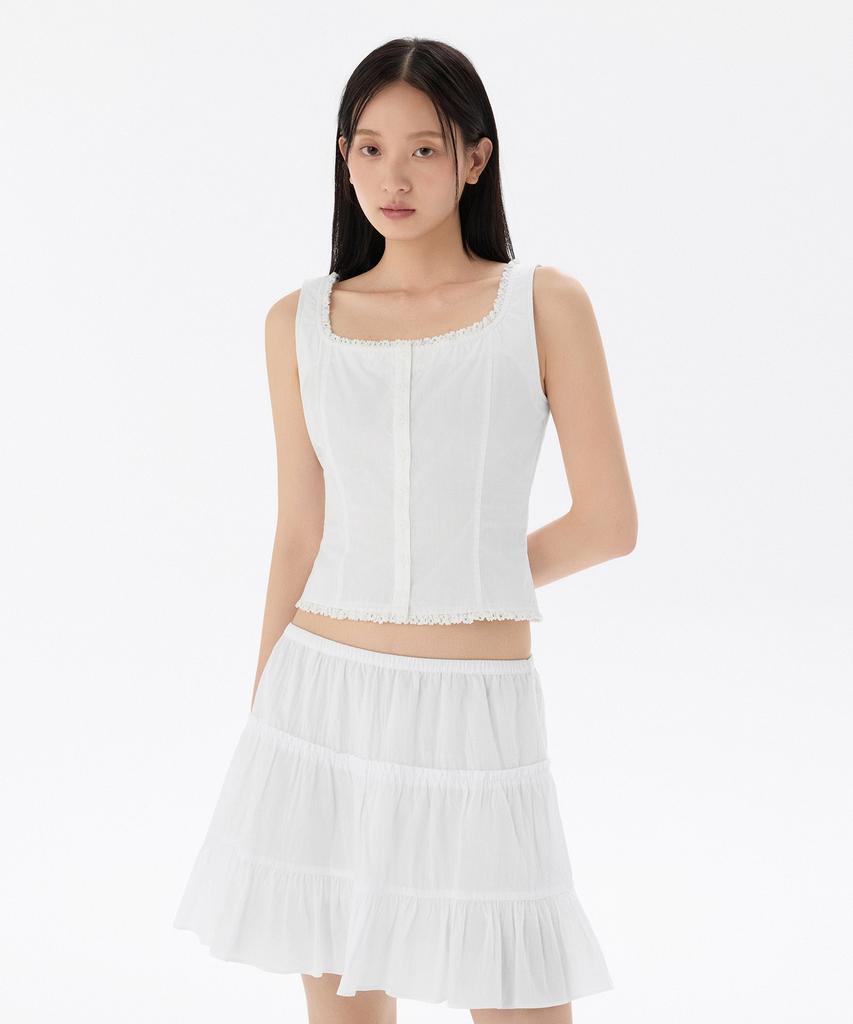 MUSINSA STANDARD WOMAN Women'S Lace Trim Button Sleeveless Top [White]