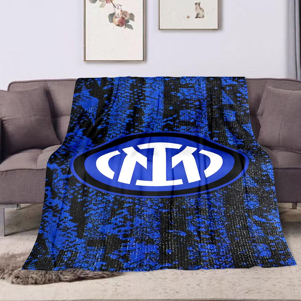 "Blue and Black Inter Logo Design" Patterned flannel blanket perfect for the bedroom living room, sofa, or a little nap