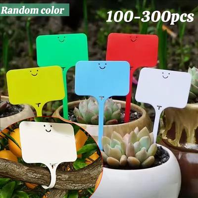 100-300pc T-shaped Garden Plant Labels Plastic Waterproof Smile Plant Tags Outdoor Gardening Veg Potted Plants Mark Sign