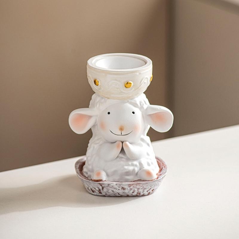 Handcrafted Cartoon Sheep Candle Holder Resins Lamb Tealight Stand Holiday Centerpieces Candlestick For Mantels Decors