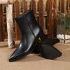Winter New Women'S French Retro Ankle Boots, Plush Lined Pointed Toe Chunky Heel Booties, Leather Zipper Boots Slimming
