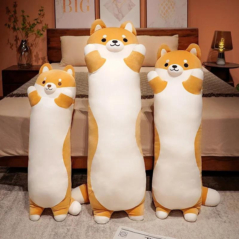 Kawaii Long Shiba Inu Pillow Dog Plush Toy Stuffed Doll Soft Sleep Pillow Cute Nap Pillow Home Decor Birthday Gift for Girls