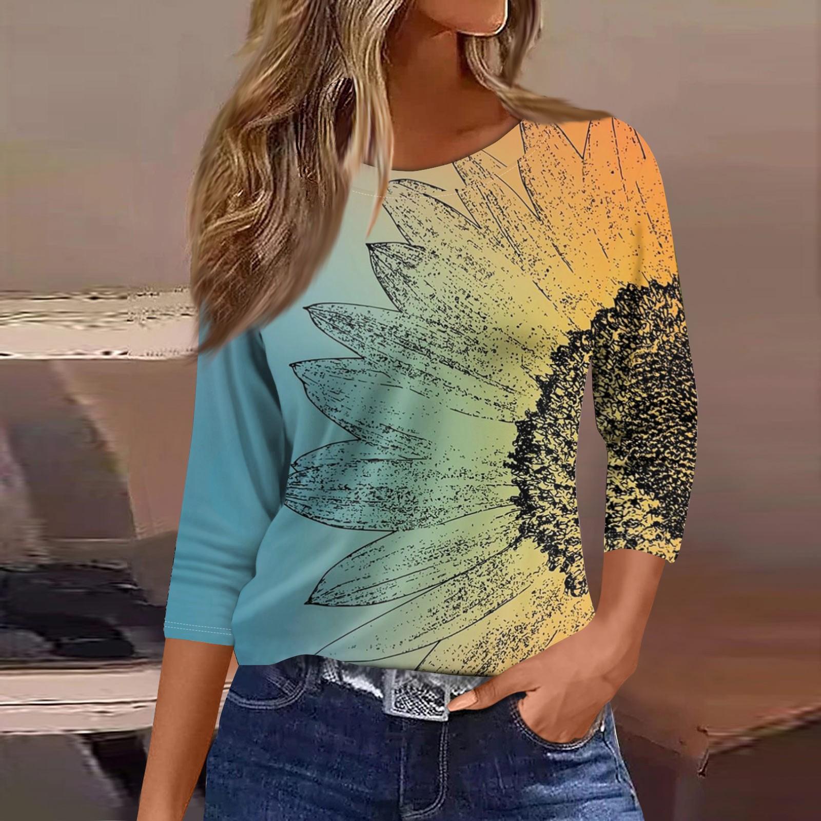 

Женские топы с рукавами 3/4, цветочный принт, винтажная мода, повседневные свободные рубашки с круглым вырезом больших размеров M